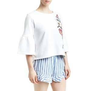 Rampage Top Sweatshirt Boho Embroidered Bell Sleeve